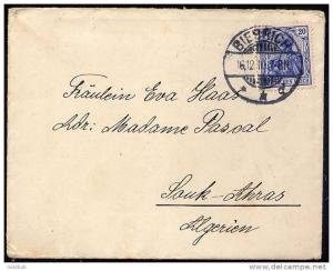 1910 Auslands-Brief von Beibrich nach Souk Ahras, Algerien AFRIKA superseltene Destination