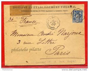 ALGERIE TYPE SAGE SUR LETTRE AVEC CACHET AMBULANT DE FEVRIER 1898 CONSTANTINE A SOUK AHRAS POUR PARIS FRANCE