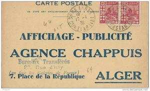 15Ve   PUBLICITE AFFICHAGE AGENCE CHAPUIS A ALGER COMMUNE DE SOUK AHRAS 1936