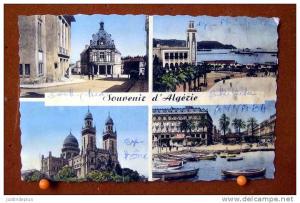 CPSM DENTELEE SOUVENIR D'ALGERIE MULTIVUES SOUK AHRAS PHILIPPEVILLE BONE N° 3402  TIMBRE SCAN R/V