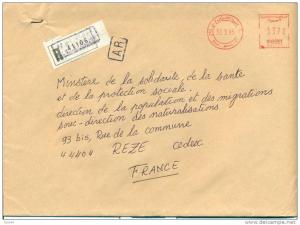 Algérie Algeria 30 Mar 1995 Souk Ahras lettre recommandée Registered cover label machine SJ0779 ministere ministry