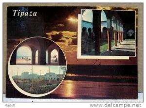 cpsm Tipaza  Algérie - Souvenir de Tipaza Matares , avec la Ville , la Posquée et un beau coucher de soleil -