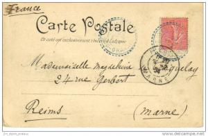 N° 129 obl. cad perlé bleu  BENI-OUNIF 22/FEV./09  s/C.P. pour la MARNE. TB. Peu commun.