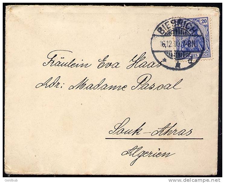 1910 Auslands-Brief von Beibrich nach Souk Ahras, Algerien AFRIKA superseltene Destination