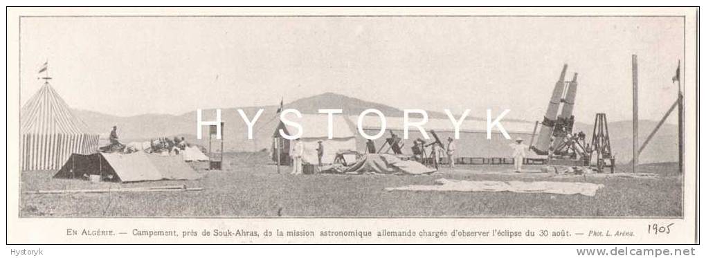 souk ahras mission astronomique eclipse 23x8cm  1905 photo ançienne issu d´un magazine de cette année là