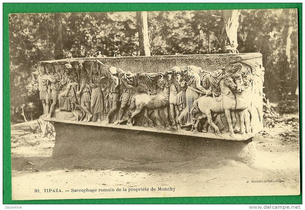 cpa  ALGERIE  -   TIPAZA  Sarcophage Romain de la propriété de Monchy   ..........LMC15