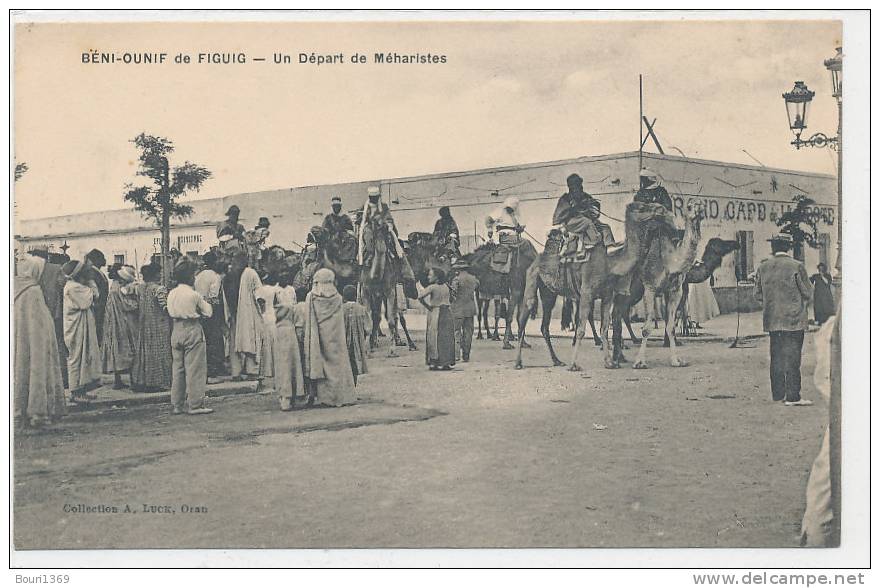 ALGERIE ** BENI OUNIF DE FIGUIG  un départ de méharistes animée . edit . luck .