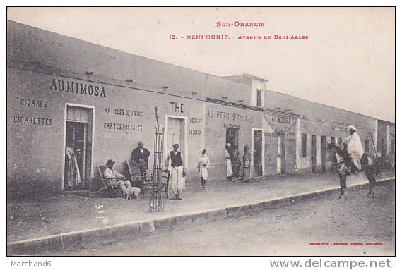 ALGERIE.BENI OUNIF.AVENUE DE BENI ABLES AU MIMOSA CARTES POSTALES CIGARES CIGARETTES ETC