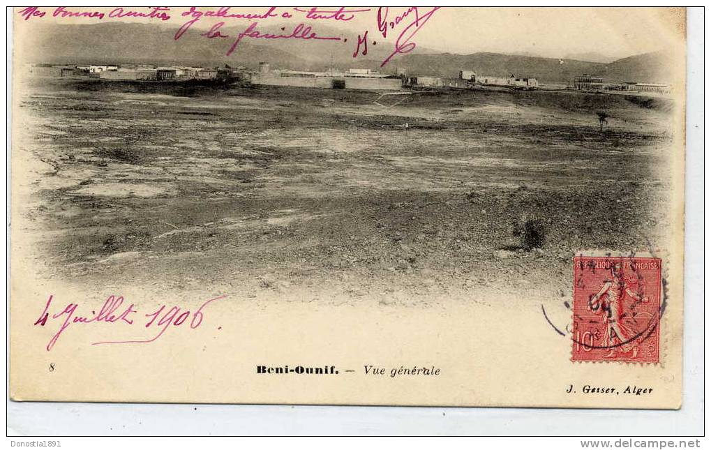 ALGERIE   BENI-OUNIF  Vue générale   timbrée 1906