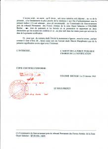 Décret présidentiel de Hadj Eddine Boucif du 06/11/1961