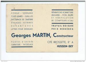 Algérie.carte de visite Georges Martin  à Hussein Dey