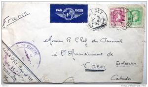 lettre algérie par avion hussein dey pour caen 1946?
