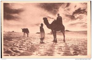 DANS LE DESERT TUNISIEN LE CREPUSCULE R. PROUHO HUSSEIN DEY MEDAILLE D'OR GRENOBLE 1925