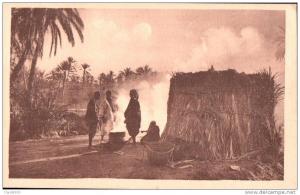 UN MARCHAND DE FEVES DANS UNE PALMERAIE TUNISIENNE PAS CIRCULEE R. PROUHO HUSSEIN DEY MEDAILLE D'OR GRENOBLE 1925