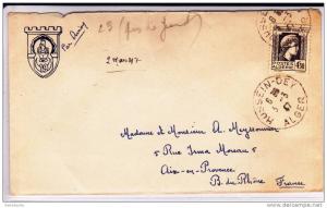 ALGERIE - 1947 - ENVELOPPE MILITAIRE (19°GENIE) de HUSSEIN-DEY par AVION pour AIX EN PROVENCE - MARIANNE D'ALGER