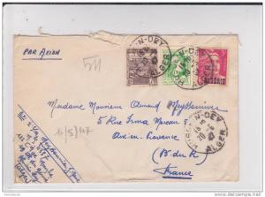 ALGERIE - 1947 - ENVELOPPE MILITAIRE (19°GENIE) de HUSSEIN-DEY par AVION pour AIX EN PROVENCE - GANDON  MARIANNE D'ALGER