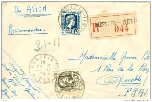 Algérie Marcophilie Lettre recommandée par avion du 22/11/1945 (Hussein Dey Alger) Militaire