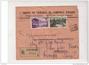 ALGERIE -1960- YVERT n°1192 1194 de FRANCE sur LETTRE RECOMMANDEE avec AR -ALGER pour HUSSEIN DEY REEXPEDIEE ds la LOIRE
