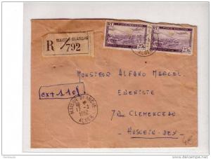 ALGERIE - 1952 - YVERT n°PA5 x2 sur LETTRE RECOMMANDEE de MAISON BLANCHE (ALGER) pour HUSSEIN DEY