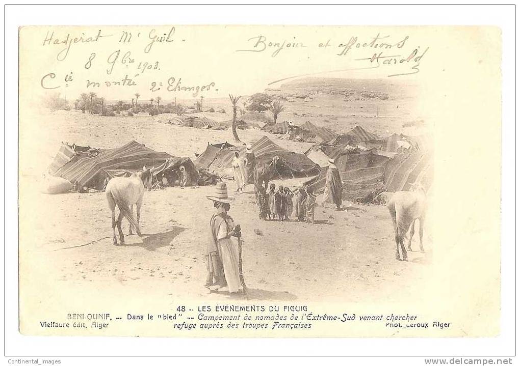LES EVENEMENTS DU FIGUIG / BENI-OUNIF/ CAMPEMENT DE NOMADES VENANT CHERCHER REFUGE AUPRES DES TROUPES FRANCAISES