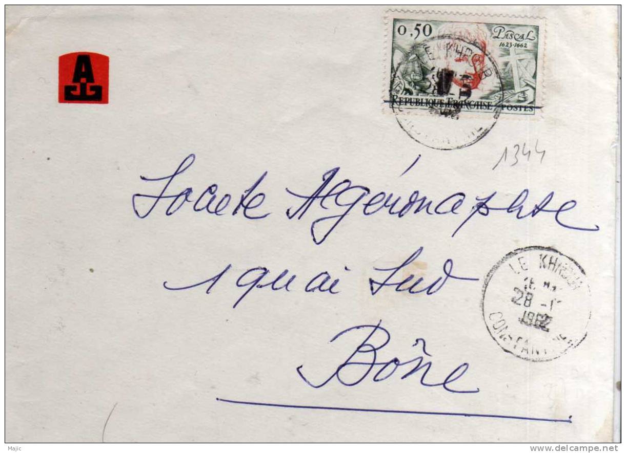 ALGERIE  LE KHROUB  Republique française barré et surcharge EA renversée  28/10/62