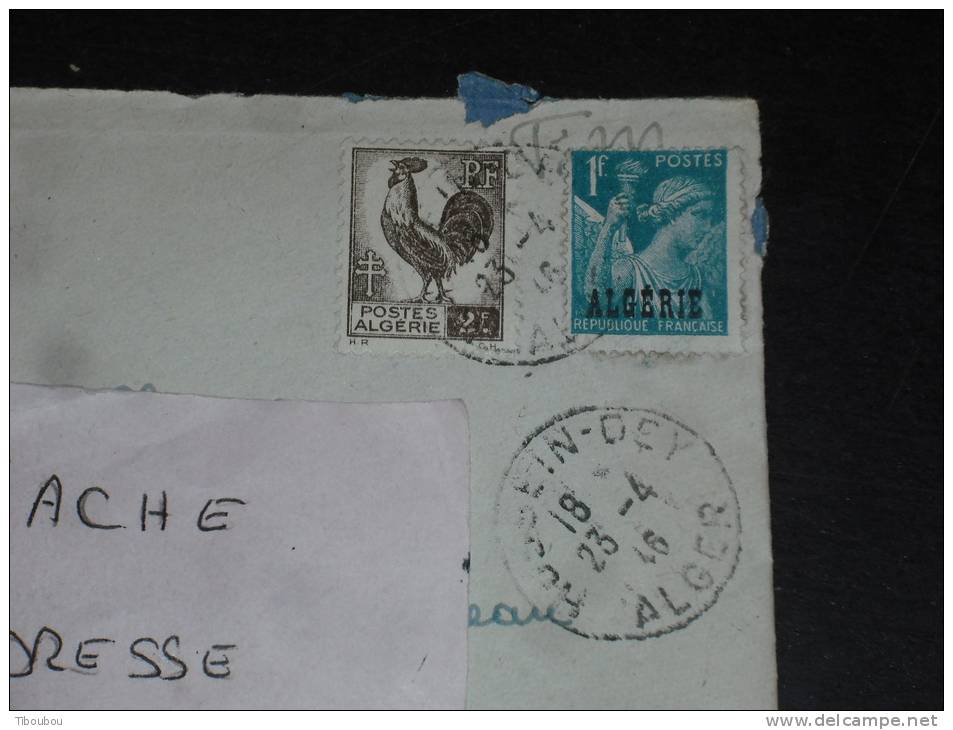 LETTRE ALGERIE AVEC YT 221 ET 231 - COQ ET IRIS - HUSSEIN DEY POUR FONTAINEBLEAU -