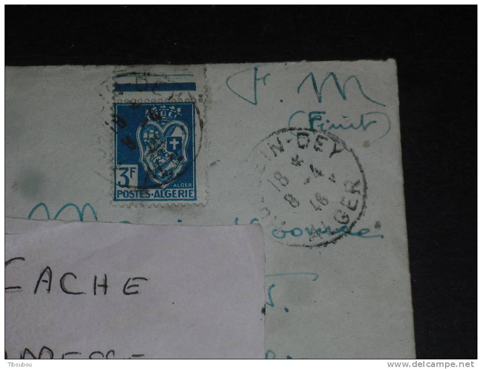 LETTRE ALGERIE AVEC YT 194 BORD DE FEUILLE - ARMOIRIES ALGER - HUSSEIN DEY POUR FONTAINEBLEAU -