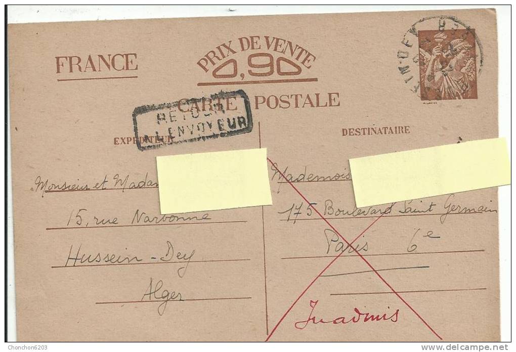 TIMBRE IRIS        CACHET  HUSSEIN DEY      1940  N°  18  /73