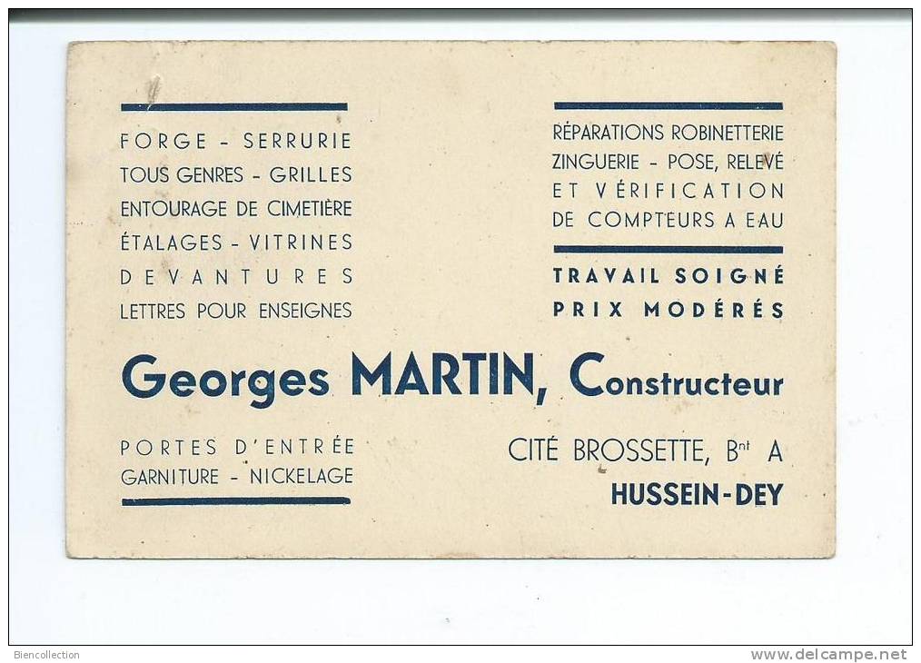 Algérie.carte de visite Georges Martin  à Hussein Dey