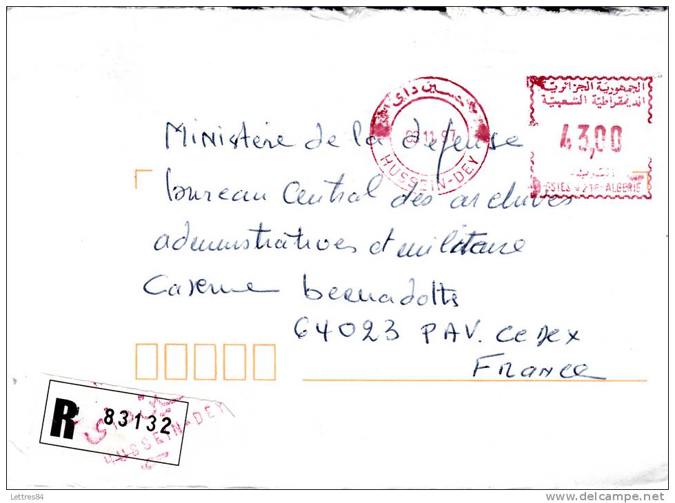 Lettre recommandée d´Algérie , EMA Hussein-Dey