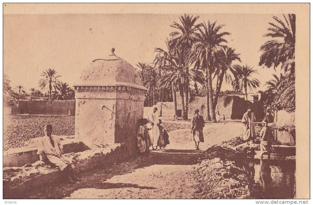 Carte postale Algérie une fontaine animé dans l'oasis circulé Prouho , Hussein dey TBE