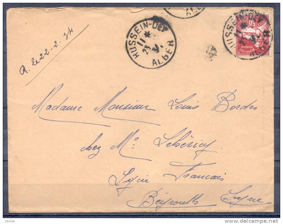 LETTRE   cachet   HUSSEIN-DEY    ALGER   le 23 1 1934   pour  BEYROUTH  syrie    ARRIVEE le 31 1 1934