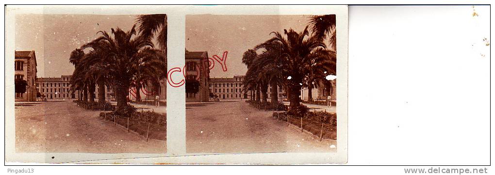 Photo stéréoscopique Algérie Hussein Dey Bâtiments de 32 ème et 45 ème génie