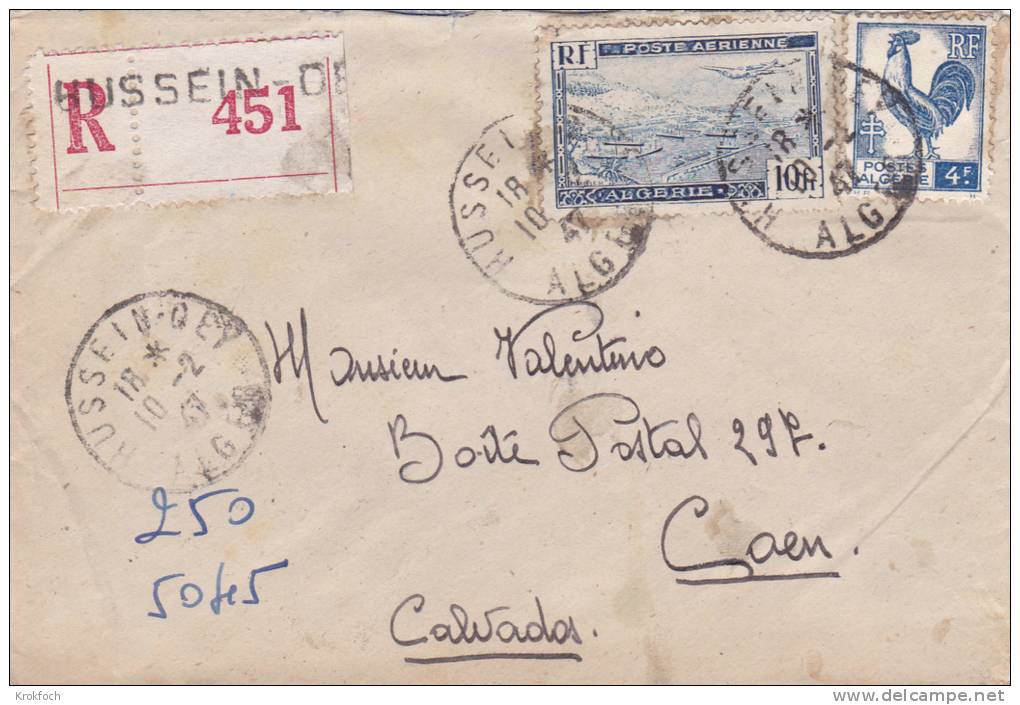 Hussein dey Alger  - Algérie recommandé avec étiquette et griffe 1947 - lettre -