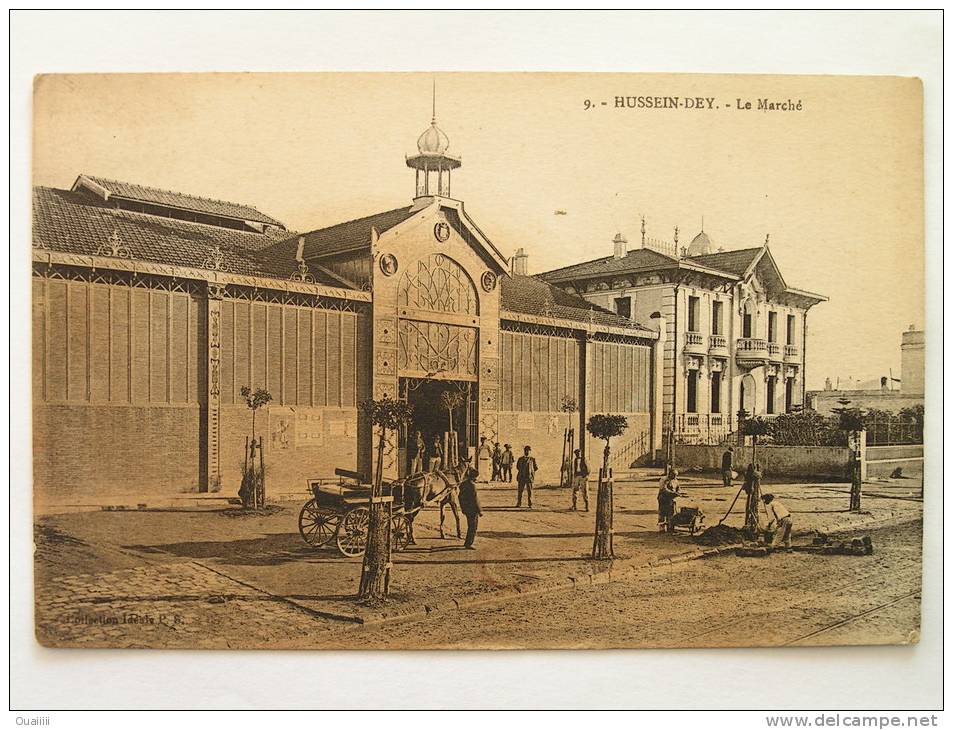 cpa, très belle vue animée, Hussein Dey, le marché