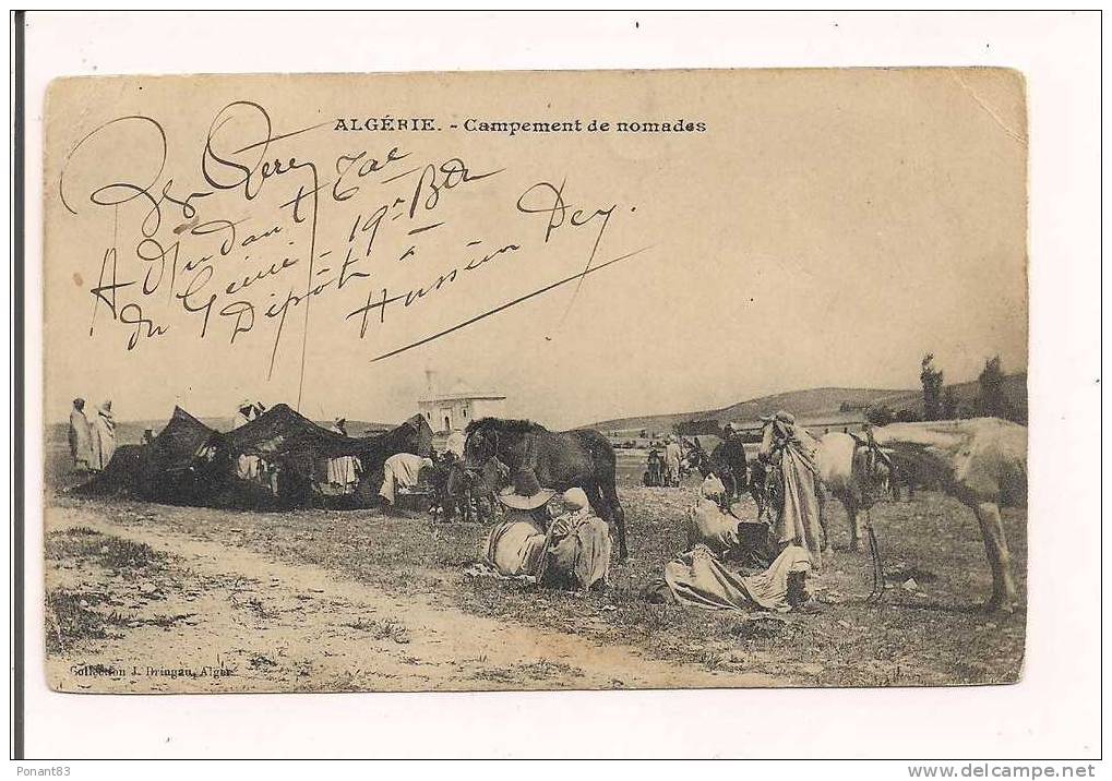 Algérie campement de nomades - d´HUSSEIN DEY  , d´un adjudant du génie,  franchise, 1914 --