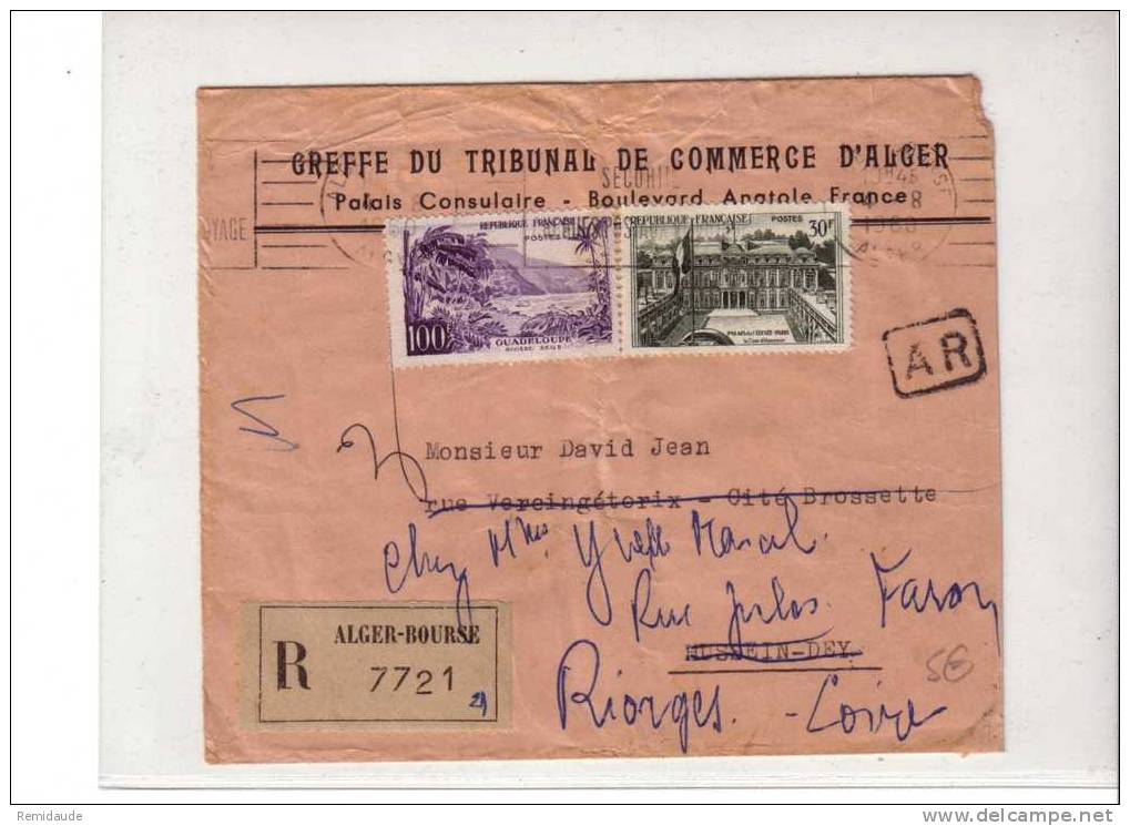 ALGERIE -1960- YVERT n°1192+1194 de FRANCE sur LETTRE RECOMMANDEE avec AR -ALGER pour HUSSEIN DEY REEXPEDIEE ds la LOIRE