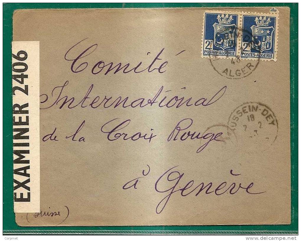 ALGERIE - 1943 CENSORED COVER from HUSSEIN-DEY to GENEVE, SWITZERLAND
