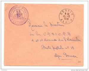 LETTRE FM TÀD DESAIX ALGER 1958 ET CACHET RÉPUBLIQUE ASSISE S.A.S. CHENOUA