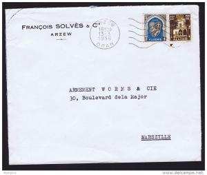 1956  Lettre pour la France   Blanson Yv 268, Bardo 10 fr Yv 313A  Oblitération Arzew