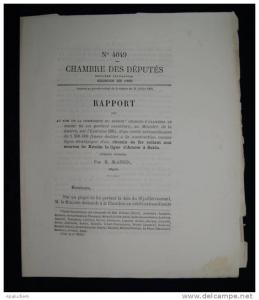 Chemins de Fer  ALGERIE Ligne ARZEW à SAÏDA ( Sources de Kreida) BLANDIN   1881 Projet de Loi
