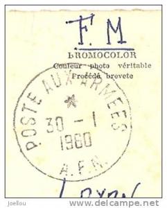Cachet Franchise Militaire sur carte d'Arzew Postes aux Armées 1960 Cachet Bleu SP 88720 AFN