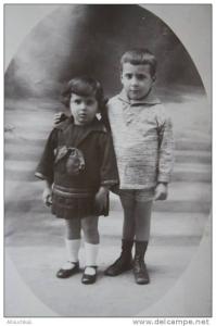 Photographie/Carte postaleJeunes enfants écoliers décor studioOran Ex colonie française-photo Henri r d'Arzew à Oran