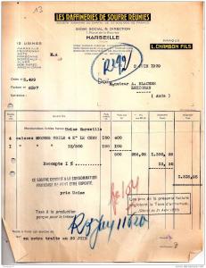 13 894 MARSEILLE 1939 LES RAFFINERIES DE SOUFRE REUNIES Mr CHAMBON FILS Usines FRONTIGNAN SETE ALGER BENI MERED ARZEW OR