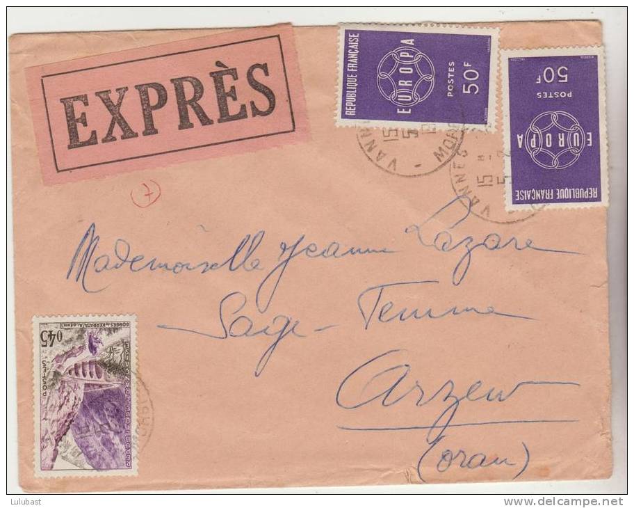 Vannes (Morbihan)  lettre en Exprès pour Arzew   -  bel afft. mixte ( F. et NF.)