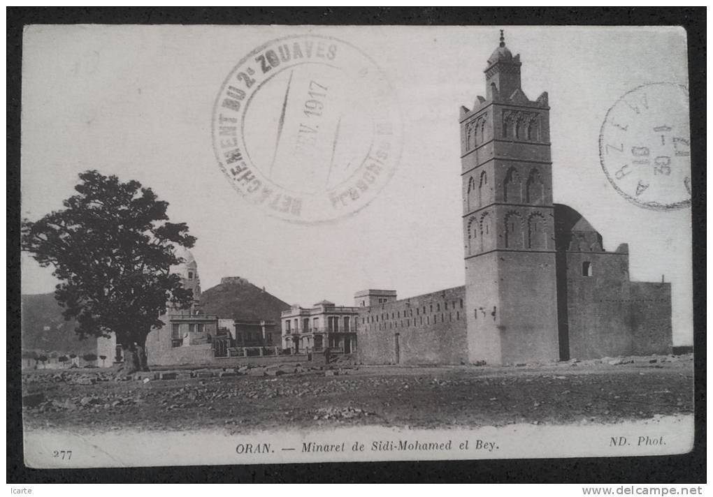 Cachet Franchise Militaire Détachement du 2e Zouave sur CPA Oran Oblitérée Arzew 1917