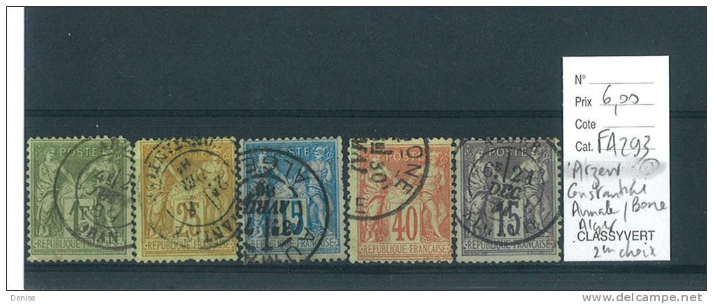 France  Type Sage oblitérés  Arzew,Contantine,Aumale, Bone,Alger, Algérie