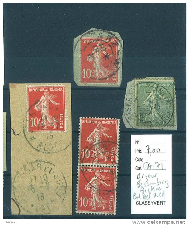 France  Type Semeuse Oblitérés  Arzew,Bessombourg,Biskra, Bab el Oued Algérie