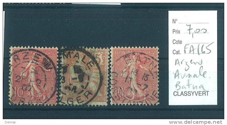 France Type  Semeuse et Mouchon oblitérés Arzew ,Aumale , Batna Algérie