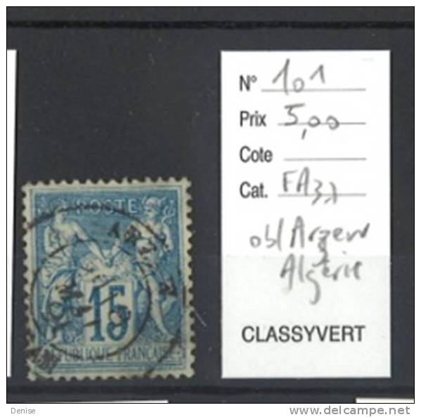 France Yvert  101  Sage oblitéré Arzew Algérie